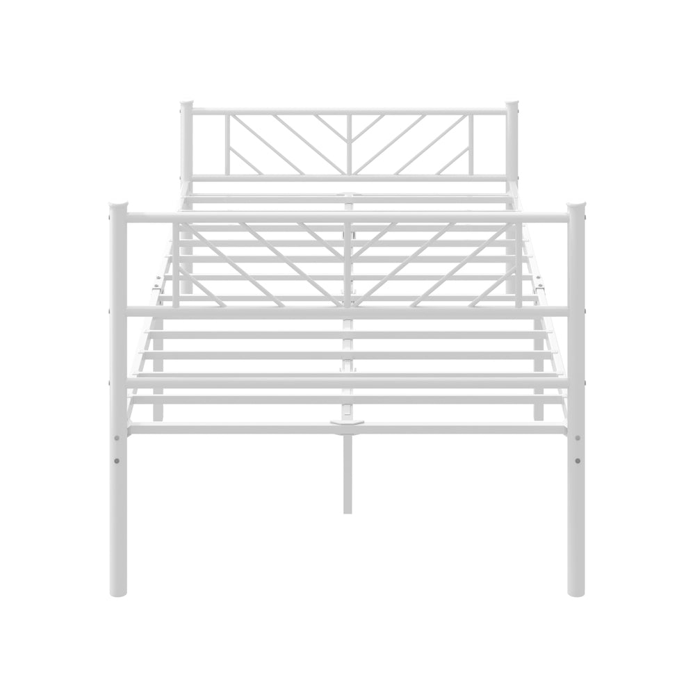 Metal Bed Frame – King Single, Rails Design, Powder‑Coated, Storage Height, White