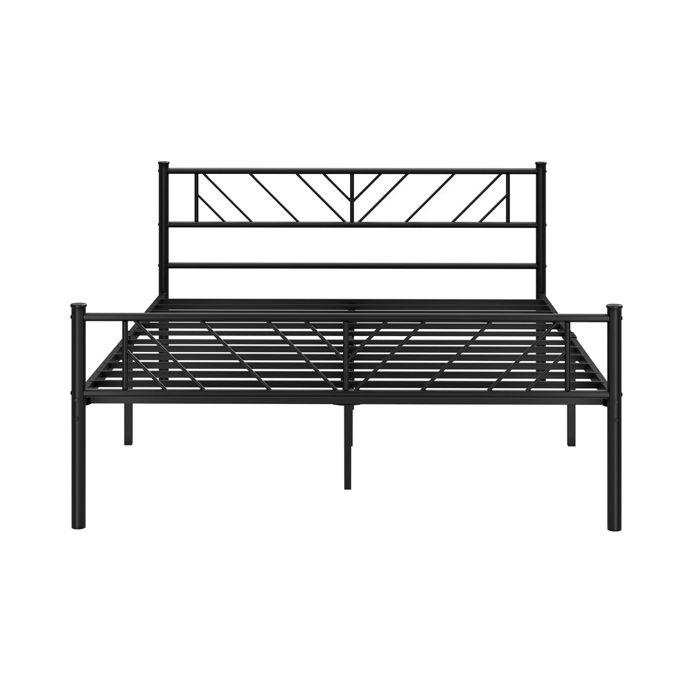 Oikiture Metal Bed Frame Queen Size Bed Base Platform Black SIS