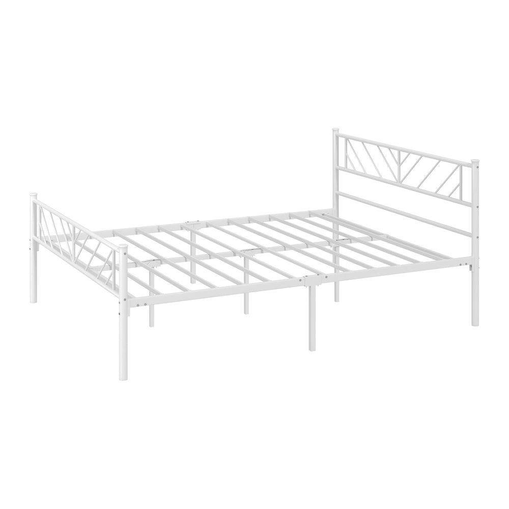 Metal Bed Frame – Queen, Rails Design, Powder‑Coated, Under‑Bed Storage, White