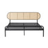 Bed Frame Double Metal Base Rattan Headboard