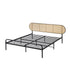 Bed Frame Double Metal Base Rattan Headboard