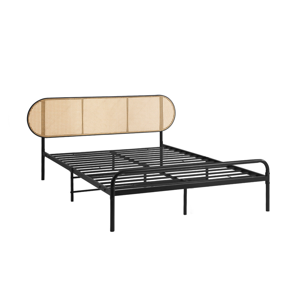 Bed Frame King Single Metal Base Rattan Headboard