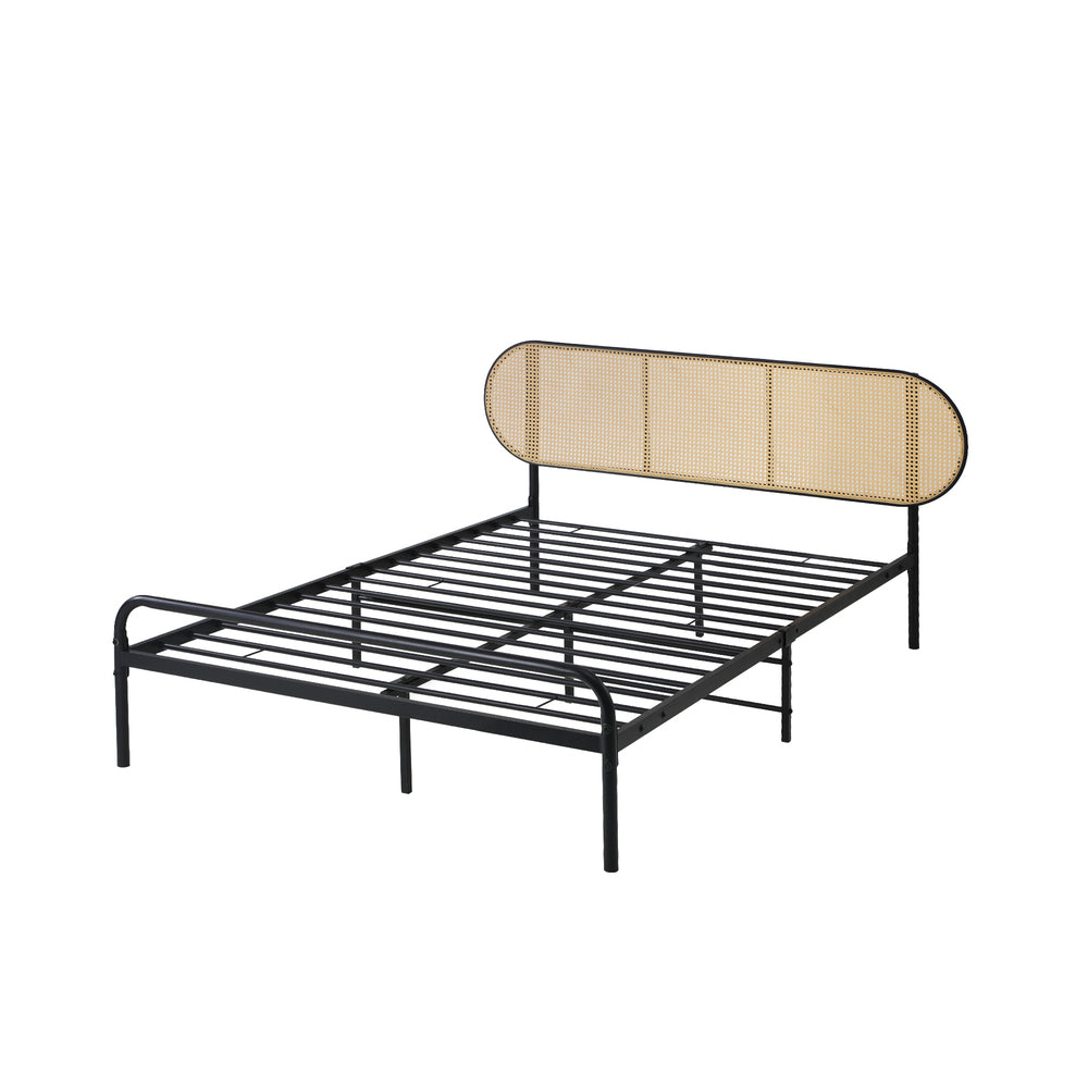 Bed Frame King Single Metal Base Rattan Headboard