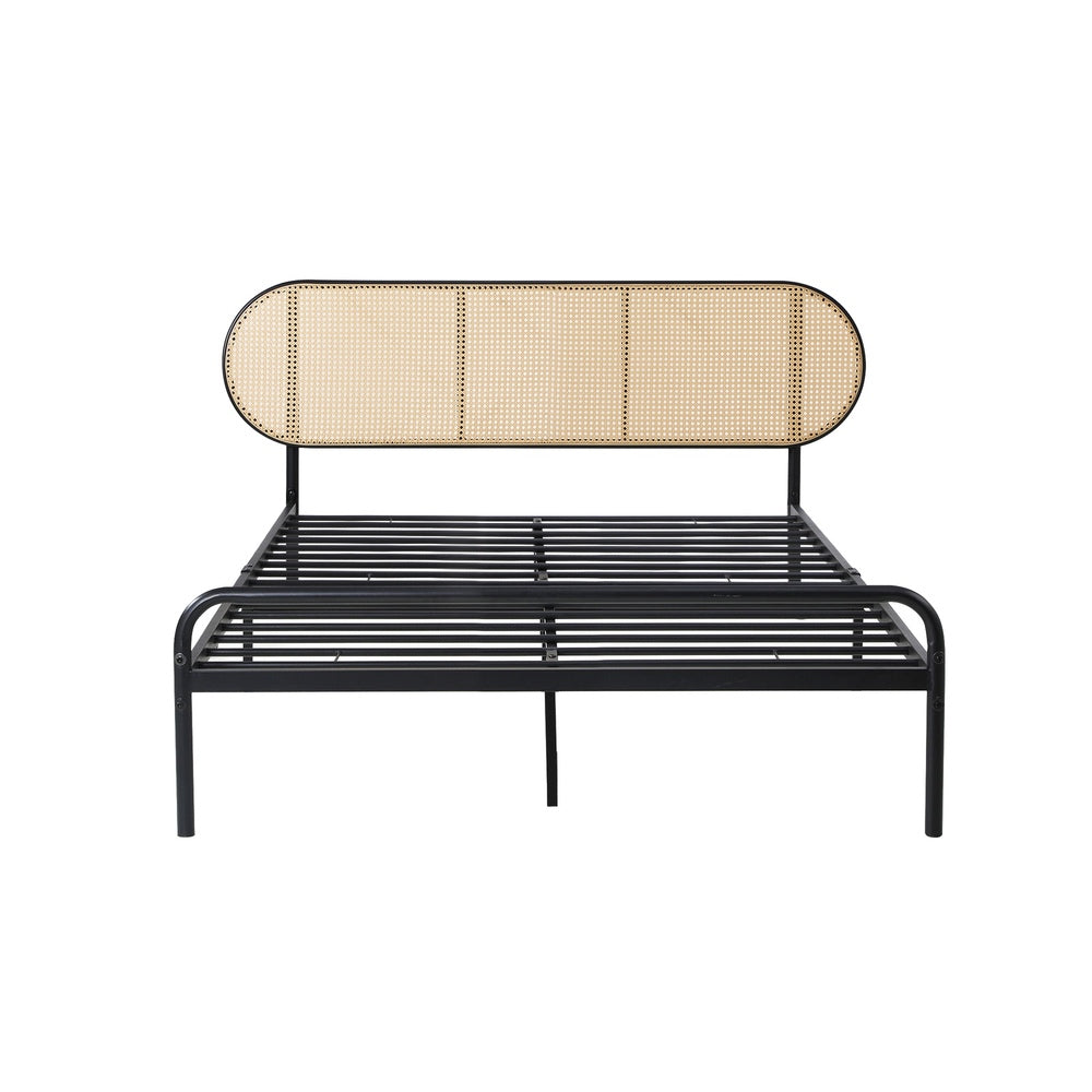 Bed Frame King Single Metal Base Rattan Headboard
