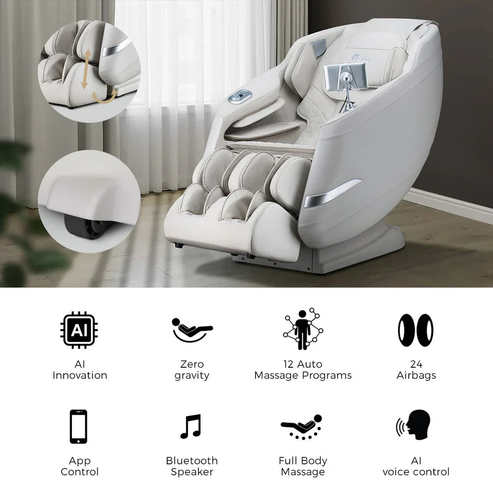 4D Massage Chair Electric Recliner SL Track Heated Beige