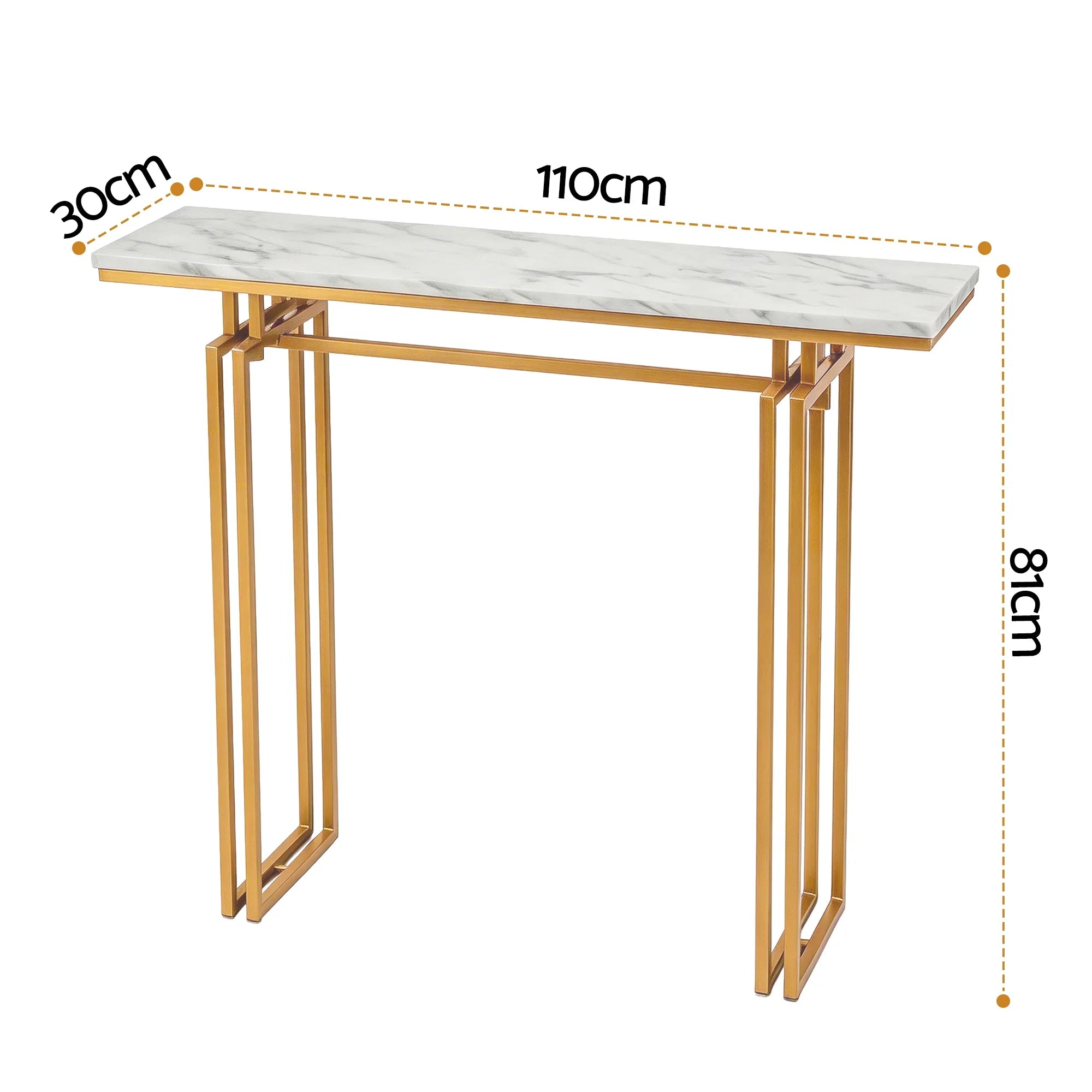 Console Table Hallway Entryway Table Marble Effect 110CM White & Gold
