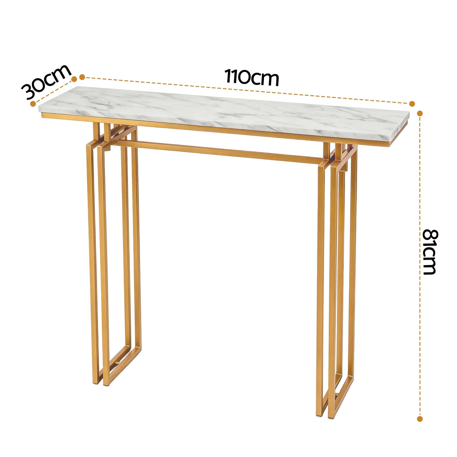 Console Table Hallway Entryway Table Marble Effect 110CM White & Gold