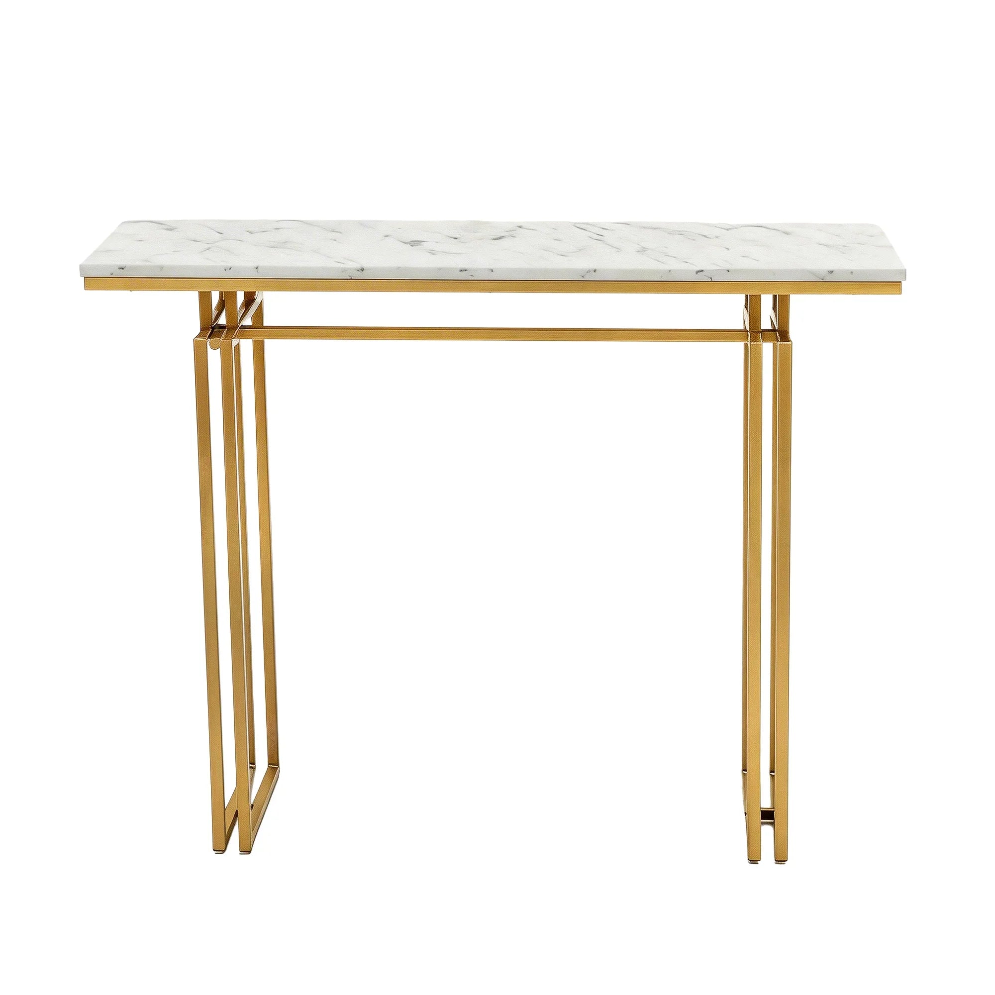 Console Table Hallway Entryway Table Marble Effect 110CM White & Gold