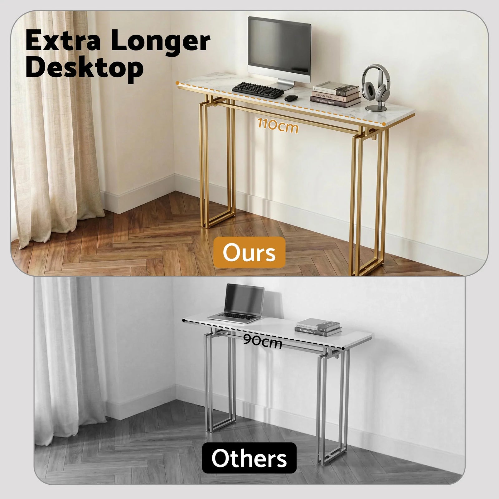 Console Table Hallway Entryway Table Marble Effect 110CM White & Gold