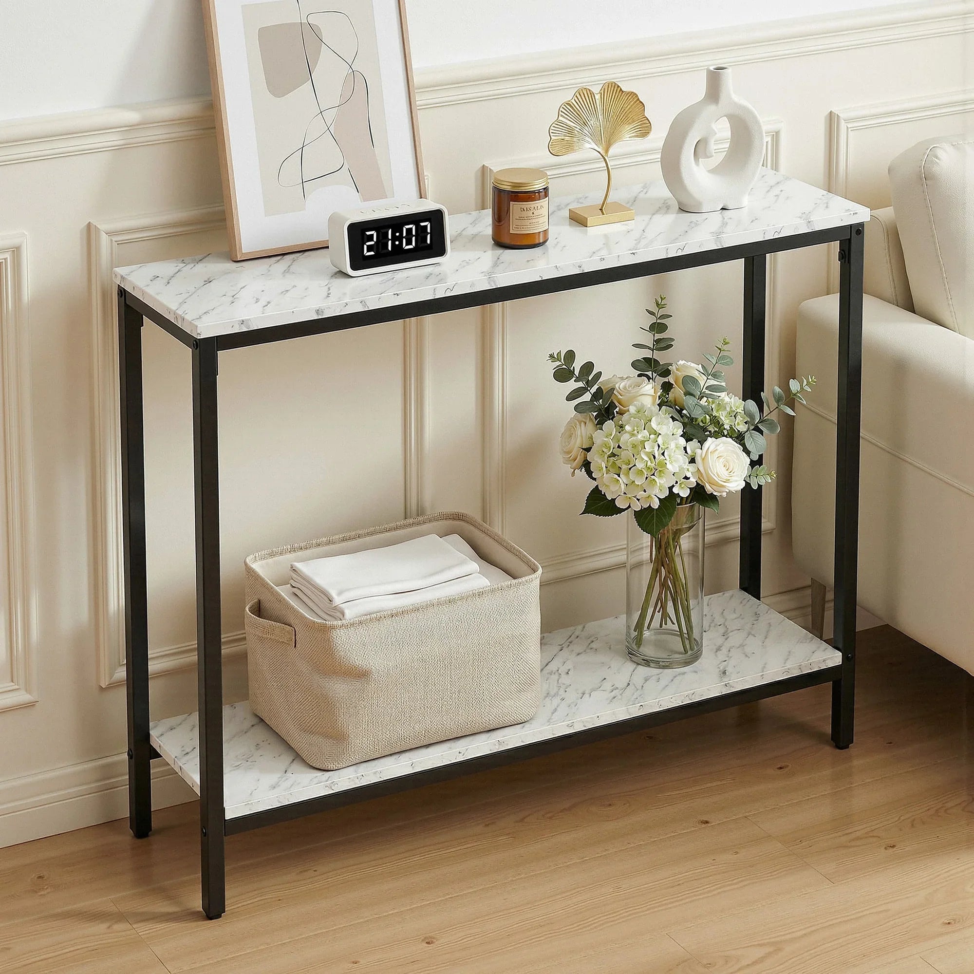Console Table Entryway Hallway Display Desk Marble Effect White