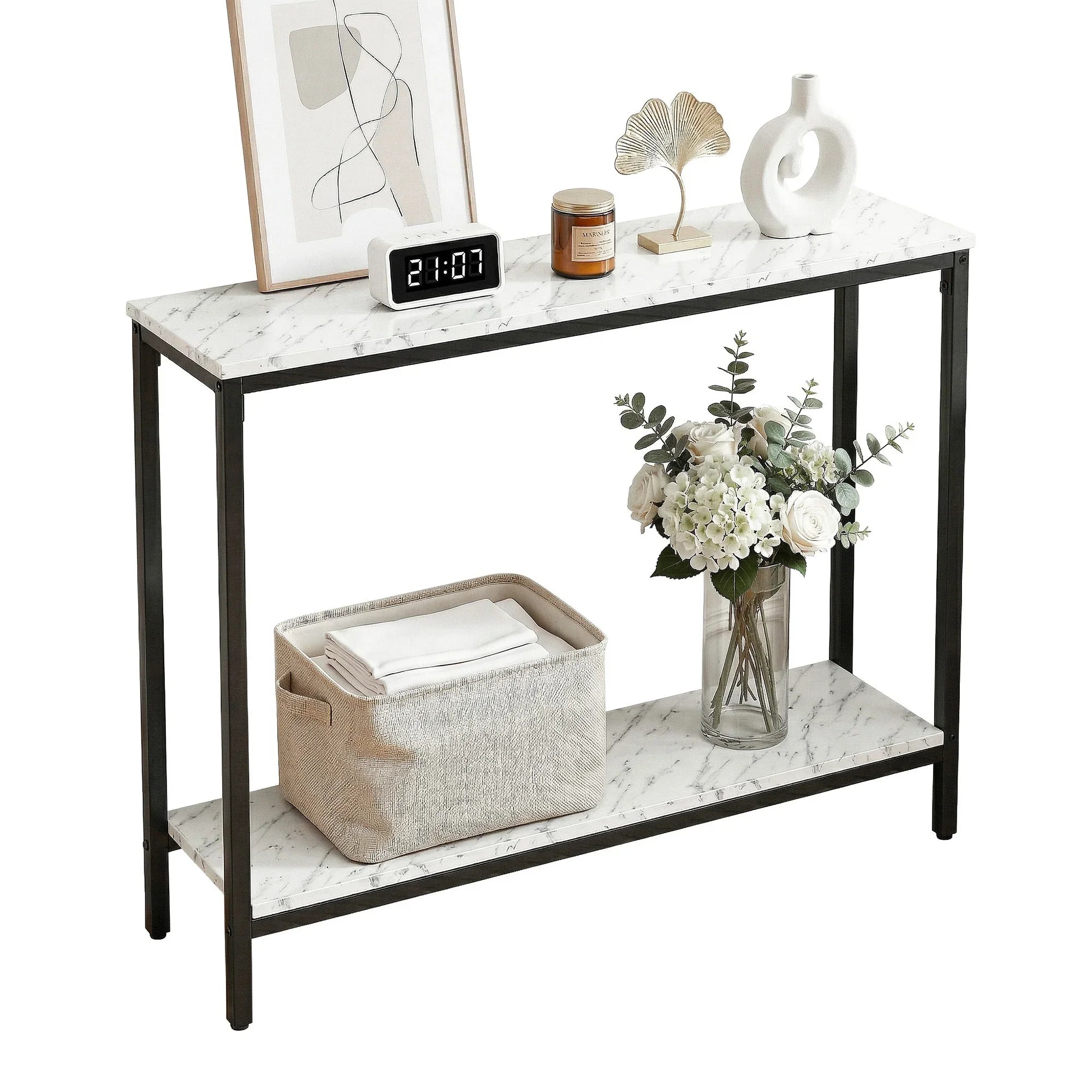 Console Table Entryway Hallway Display Desk Marble Effect White