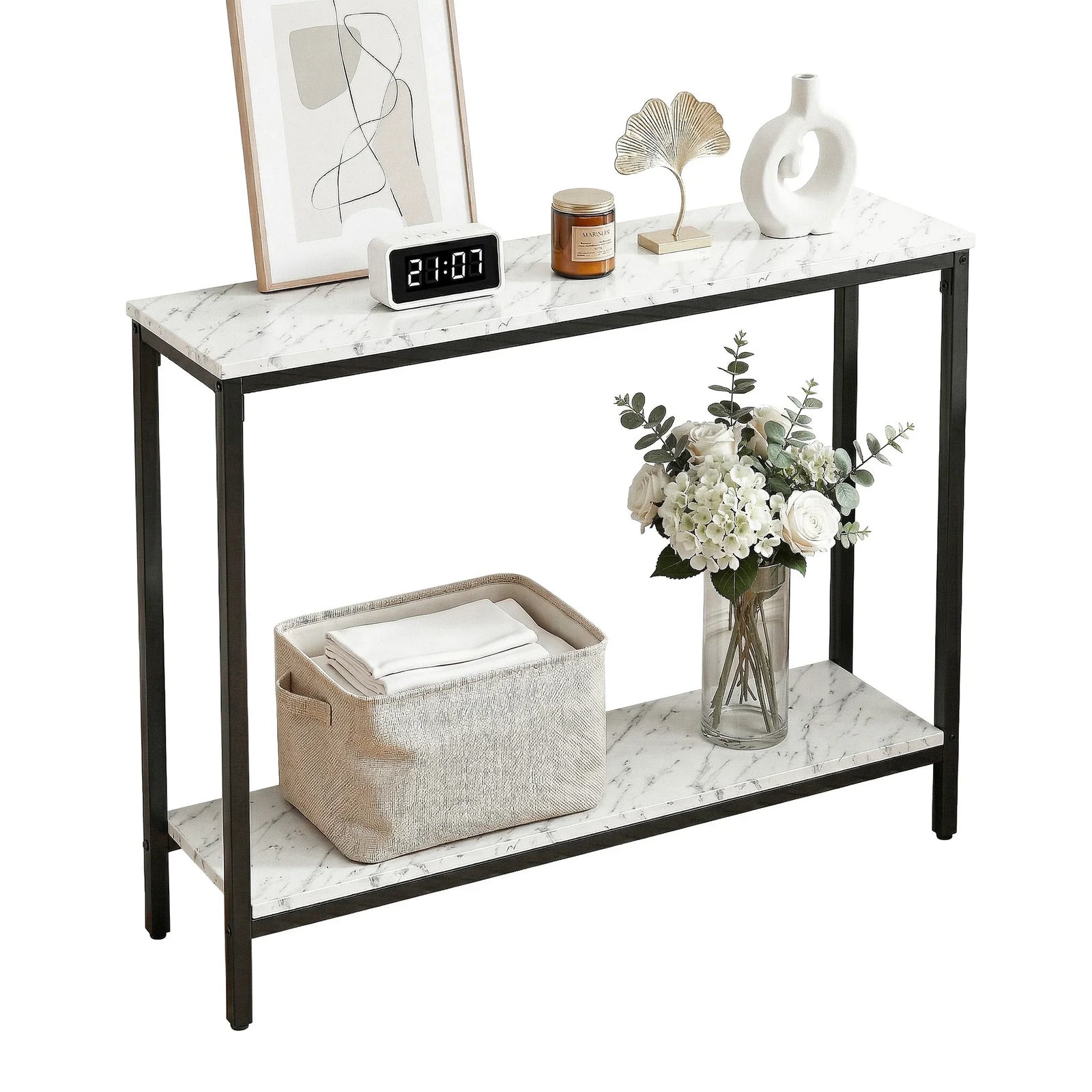 Console Table Entryway Hallway Display Desk Marble Effect White