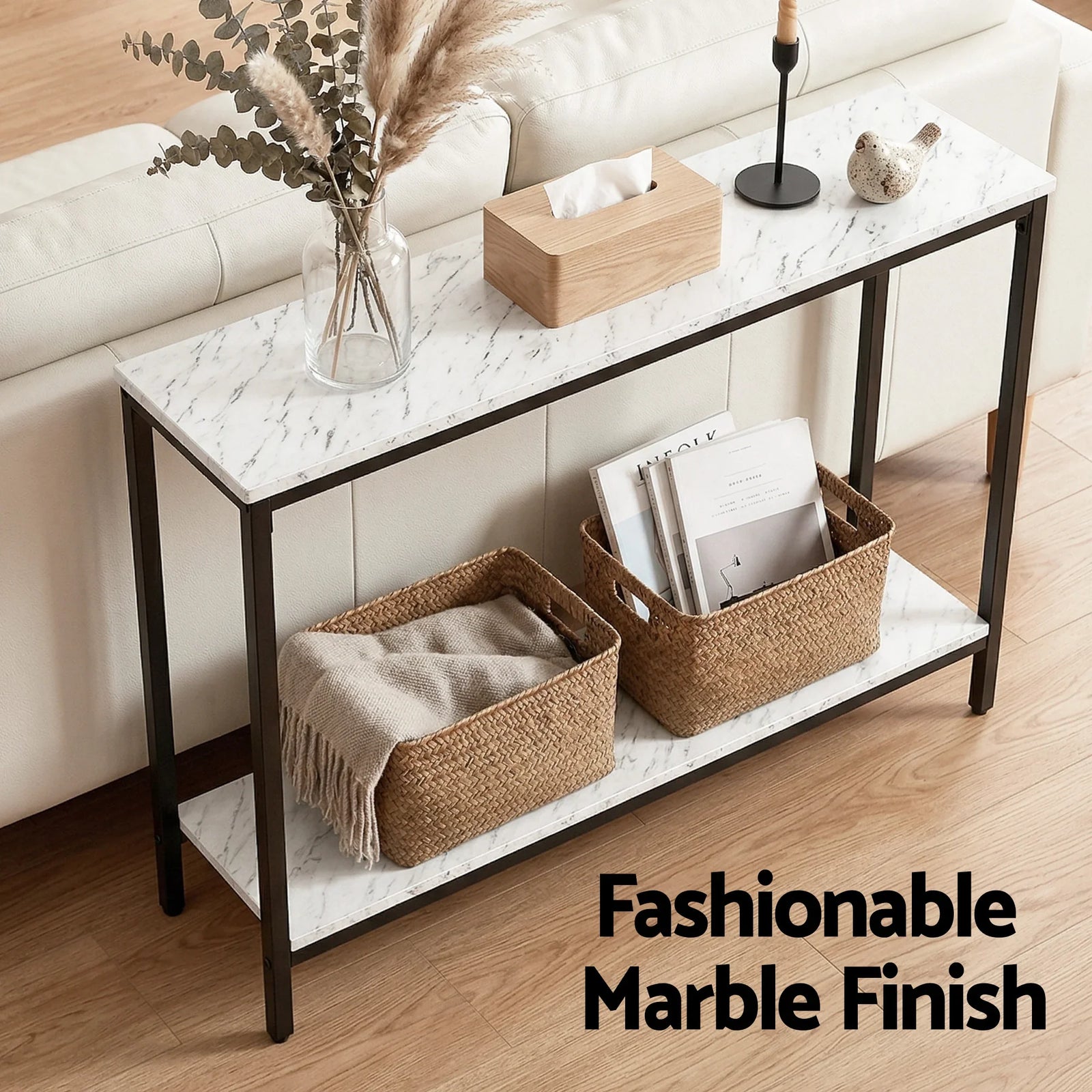 Console Table Entryway Hallway Display Desk Marble Effect White