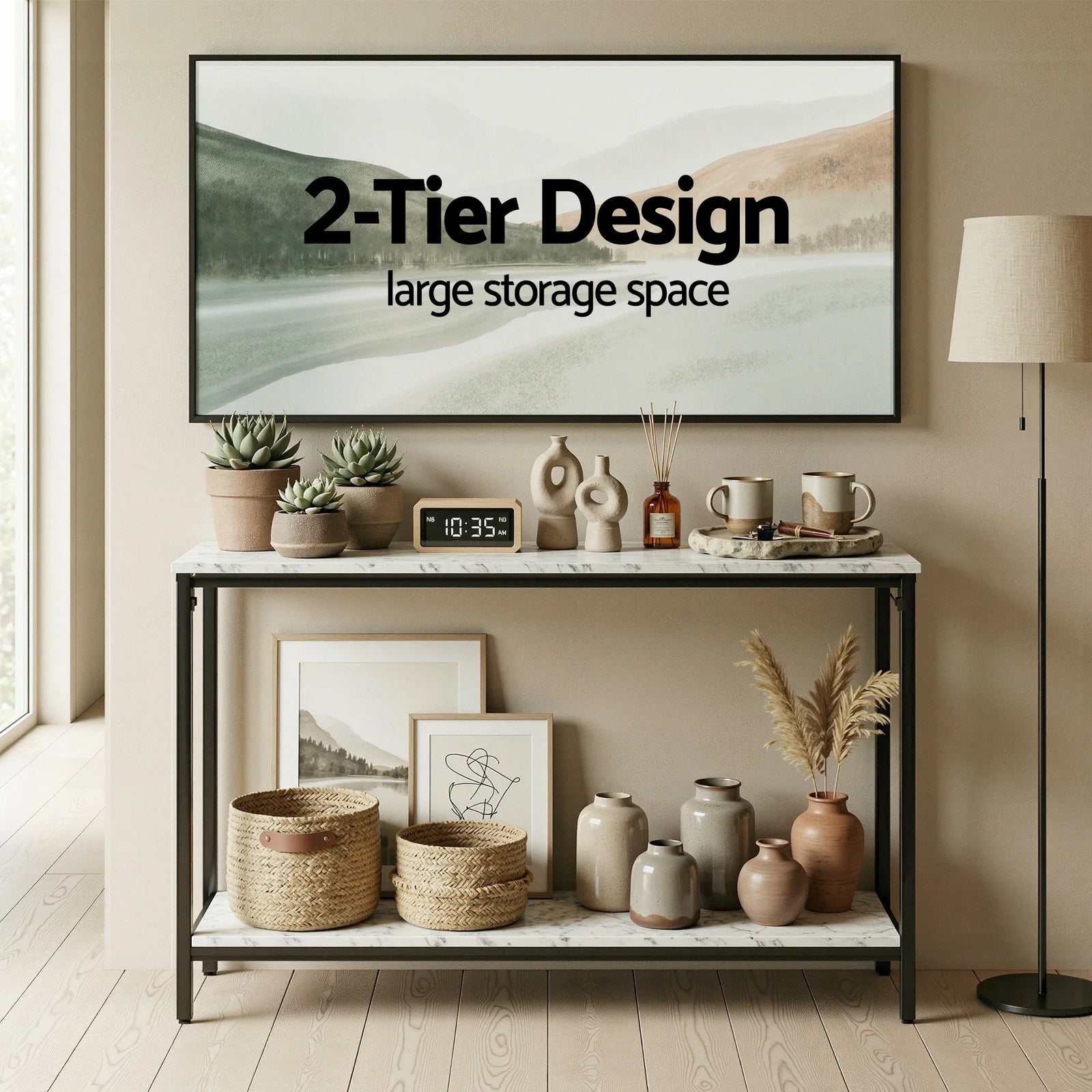 Console Table Entryway Hallway Display Desk Marble Effect White