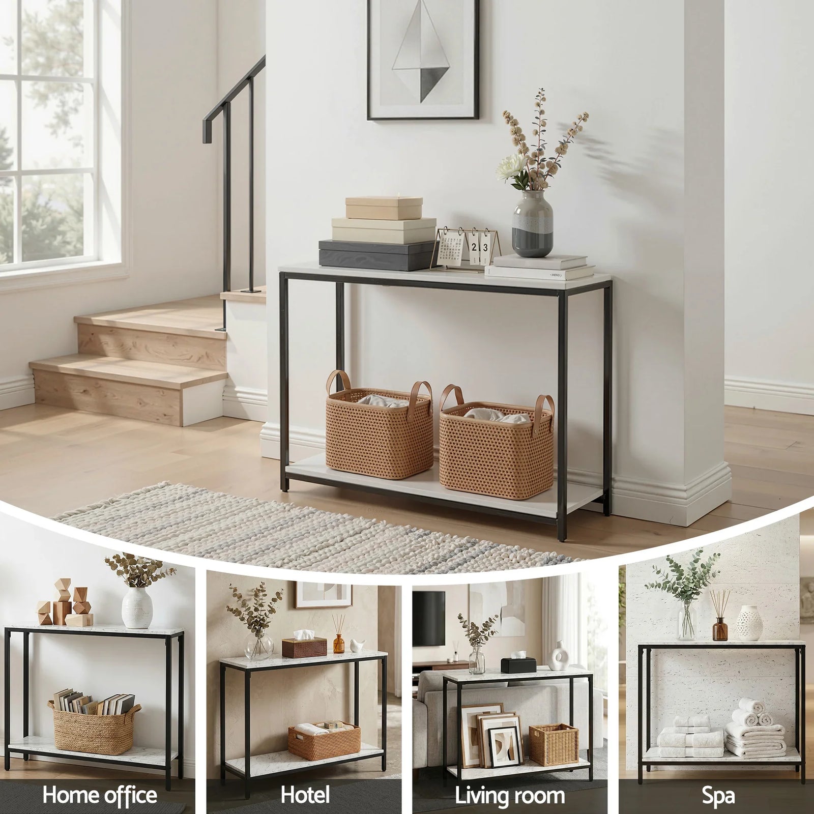 Console Table Entryway Hallway Display Desk Marble Effect White