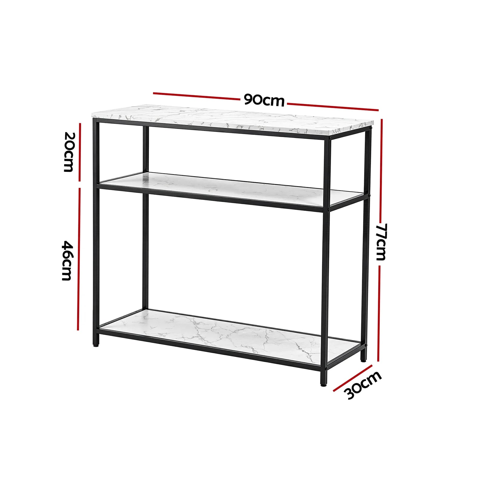 Console Table Marble Effect 3-Tier Sofa Entryway Side Table 90CM White