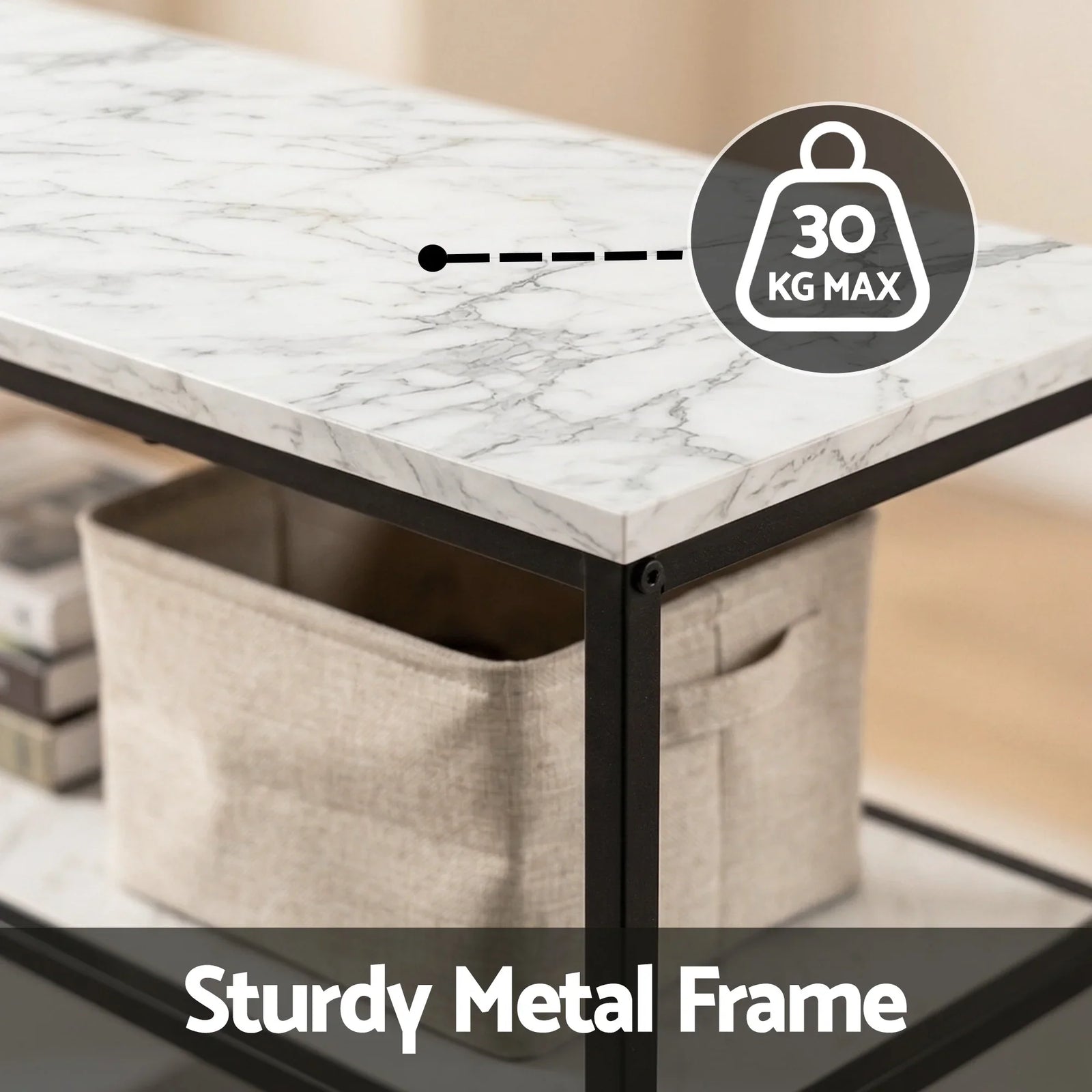 Console Table Marble Effect 3-Tier Sofa Entryway Side Table 90CM White