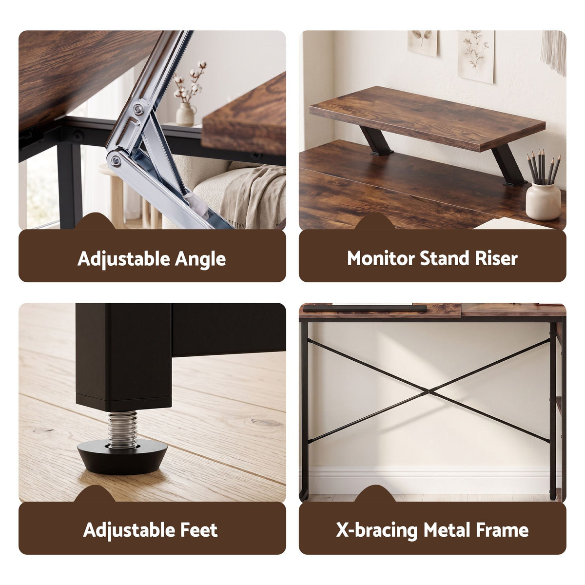 Artiss Computer Desk Drafting Drawing Table Tiltable Top Rustic Brown 108cm