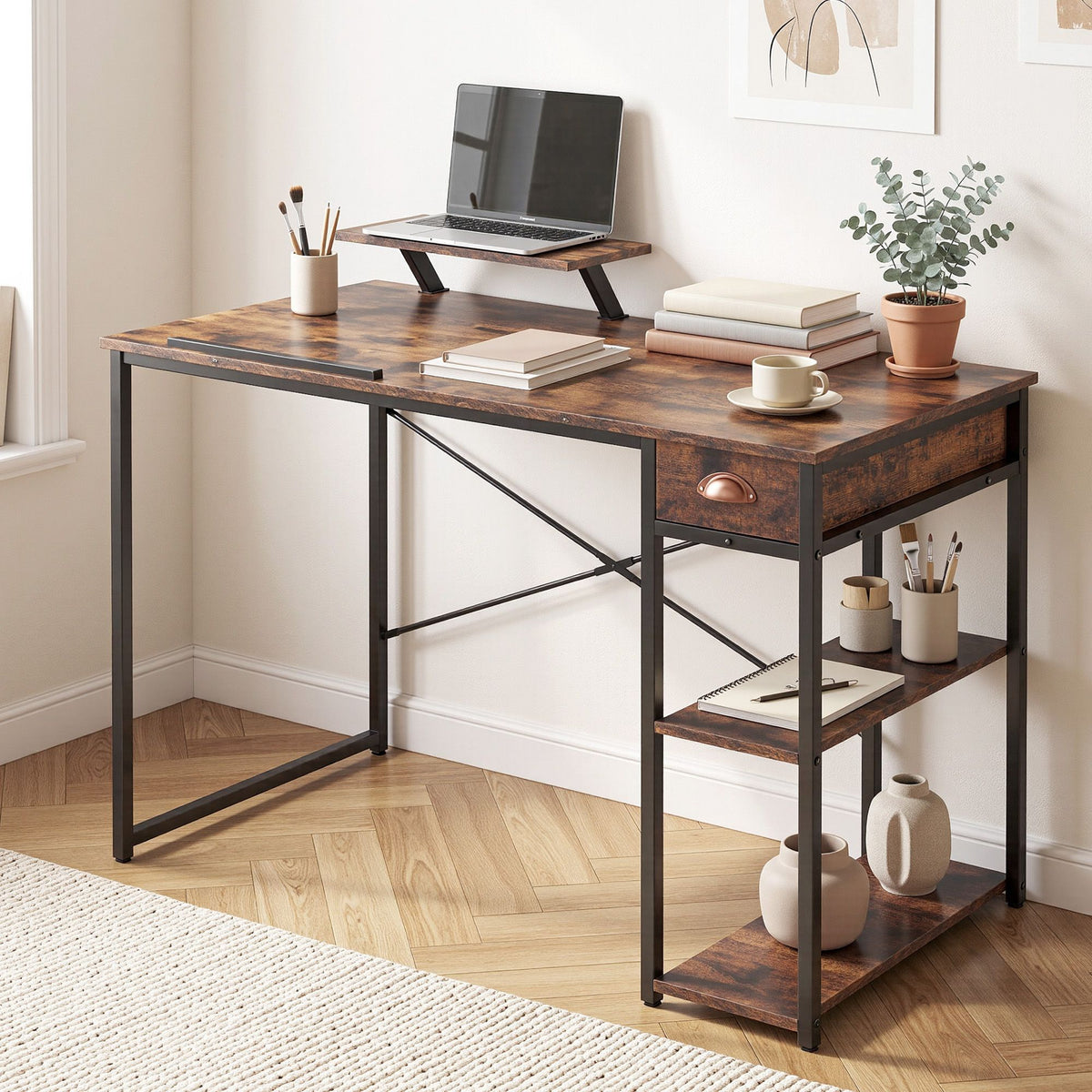 Artiss Computer Desk Drafting Drawing Table Tiltable Top Rustic Brown 108cm