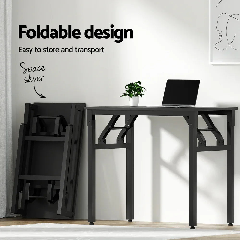 Artiss 80cm Foldable Computer Desk Black Particle Board Steel Frame Home Office