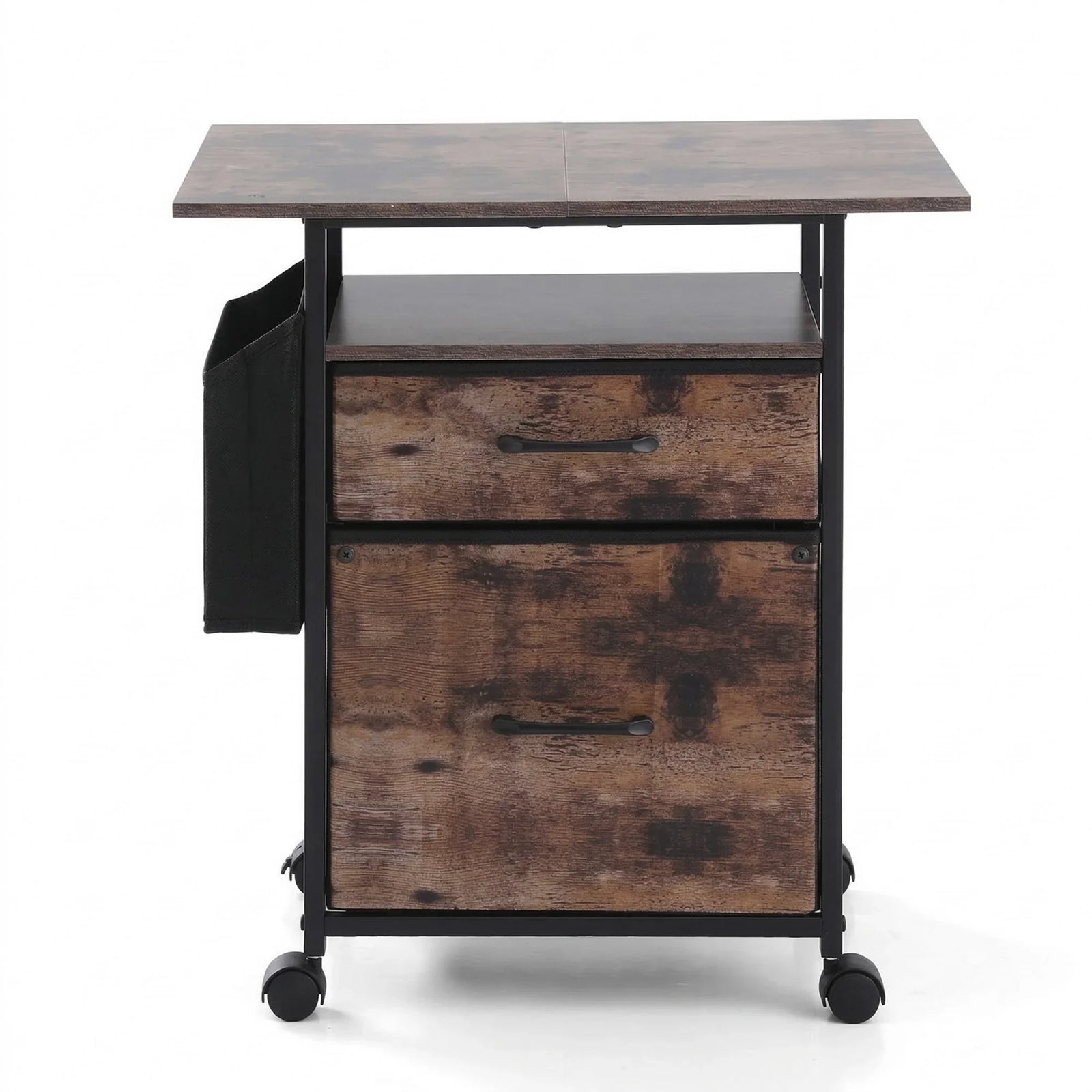 2 Fabric Drawer File Cabinet Printer Stand Rolling File Cabinet with Side Bag