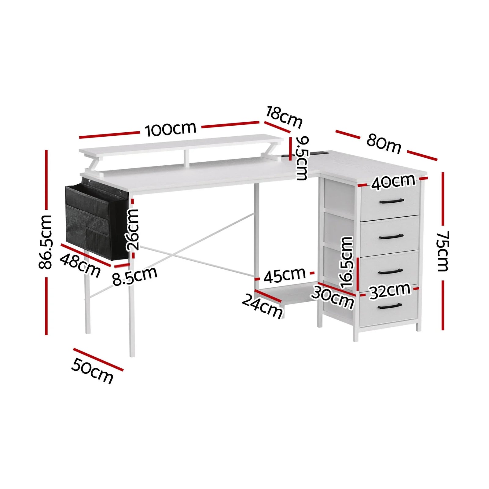 140cm Gaming Computer Desk with RGB LED, Power Station & Storage Drawers