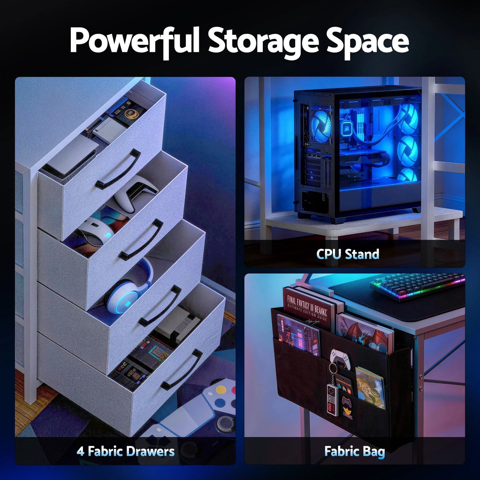 140cm Gaming Computer Desk with RGB LED, Power Station & Storage Drawers