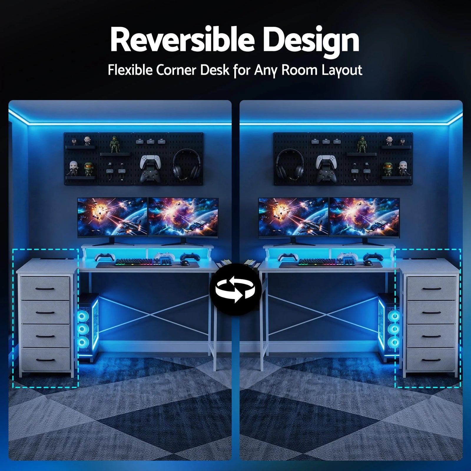 140cm Gaming Computer Desk with RGB LED, Power Station & Storage Drawers