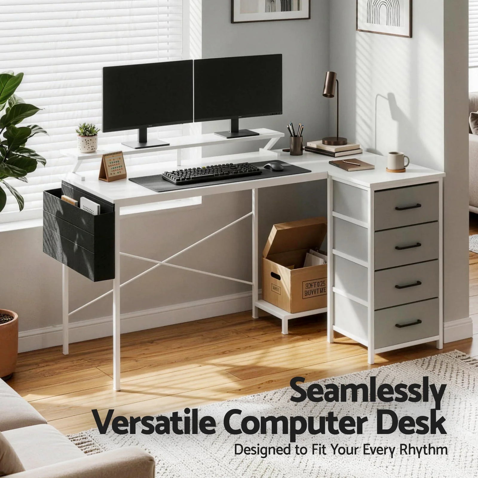 140cm Gaming Computer Desk with RGB LED, Power Station & Storage Drawers