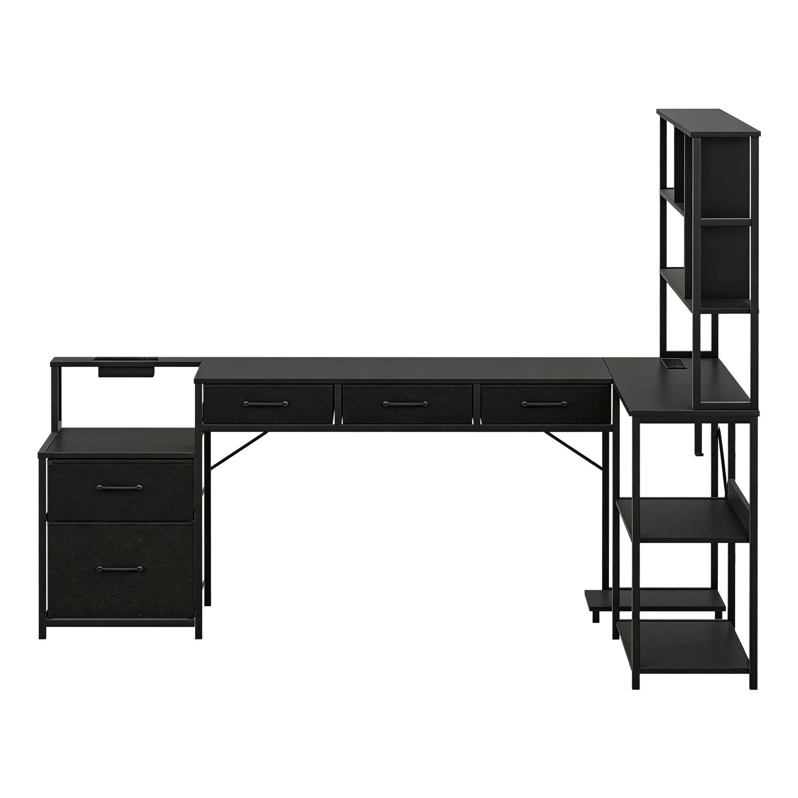 200cm Gaming Computer Desk with RGB LED, Power Station & Storage Drawers Black