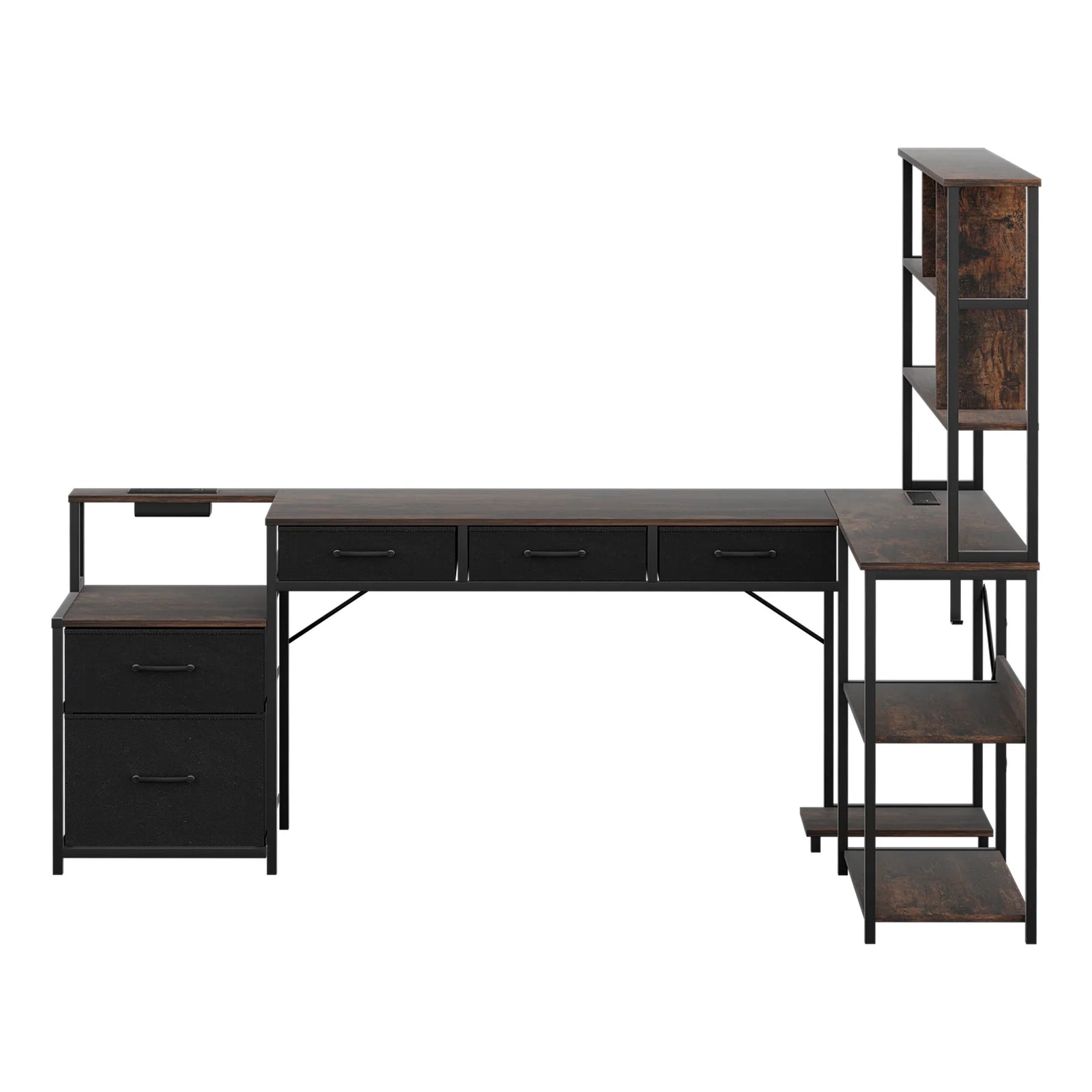 200cm Gaming Computer Desk with RGB LED, Power Station & Storage Drawers Brown