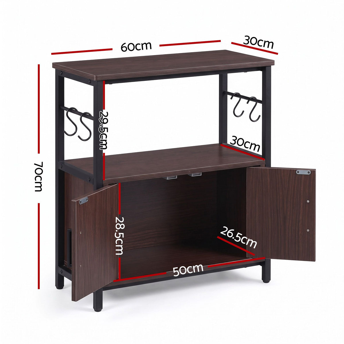 Artiss 20 Gallon Fish Tank Stand 3-Tier Aquarium Stand with Storage Cabinet and Open Shelf Walnut