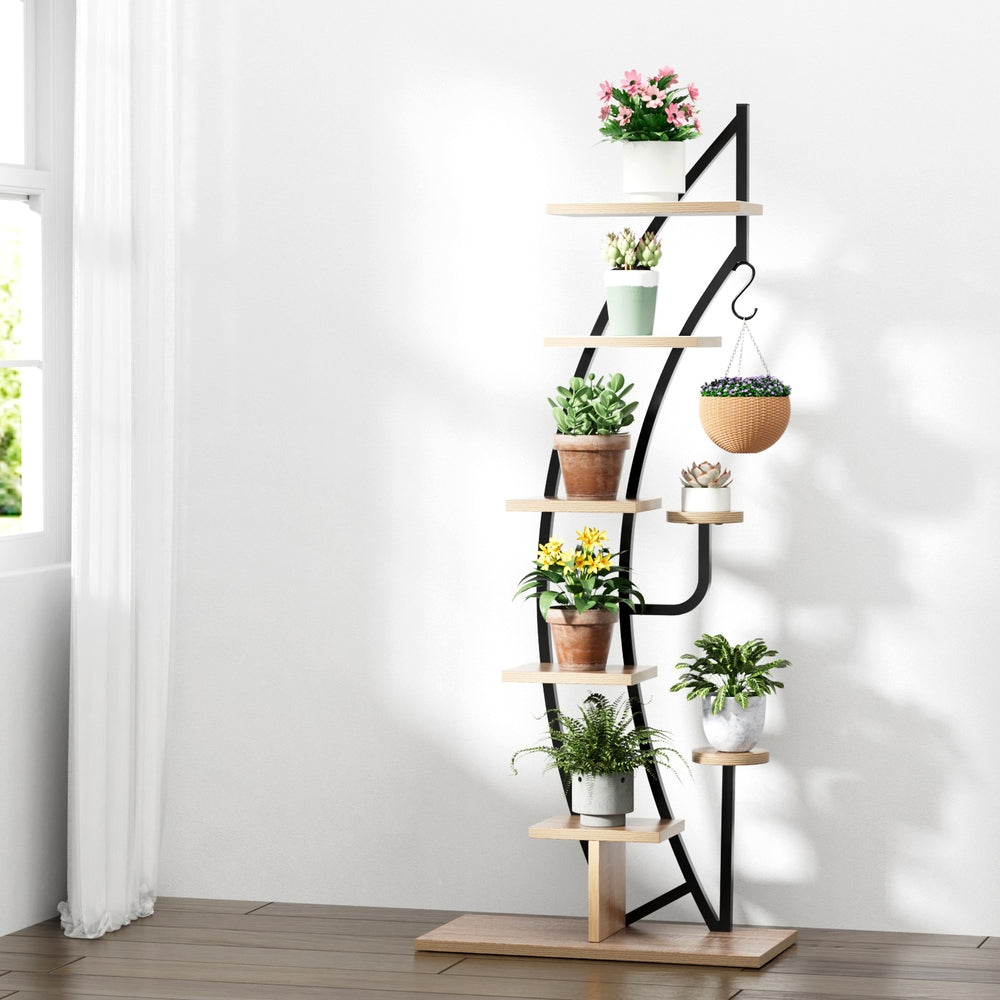 6 Tier Plant Stand Corner Shelf Half Moon Black Metal Rack