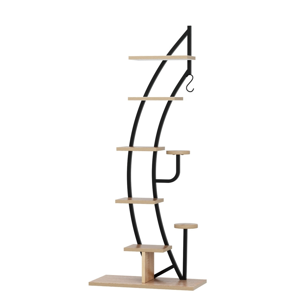6 Tier Plant Stand Corner Shelf Half Moon Black Metal Rack