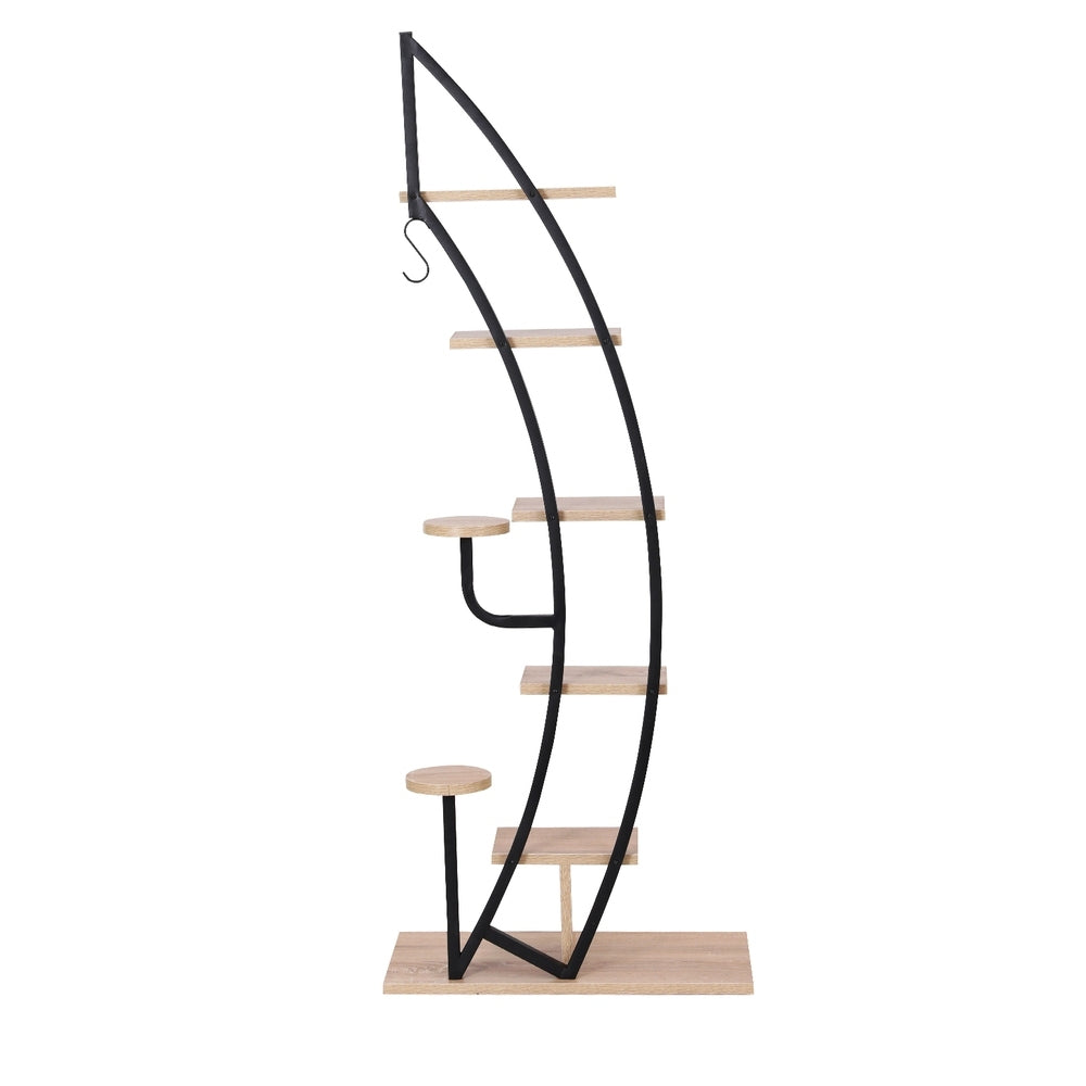 6 Tier Plant Stand Corner Shelf Half Moon Black Metal Rack