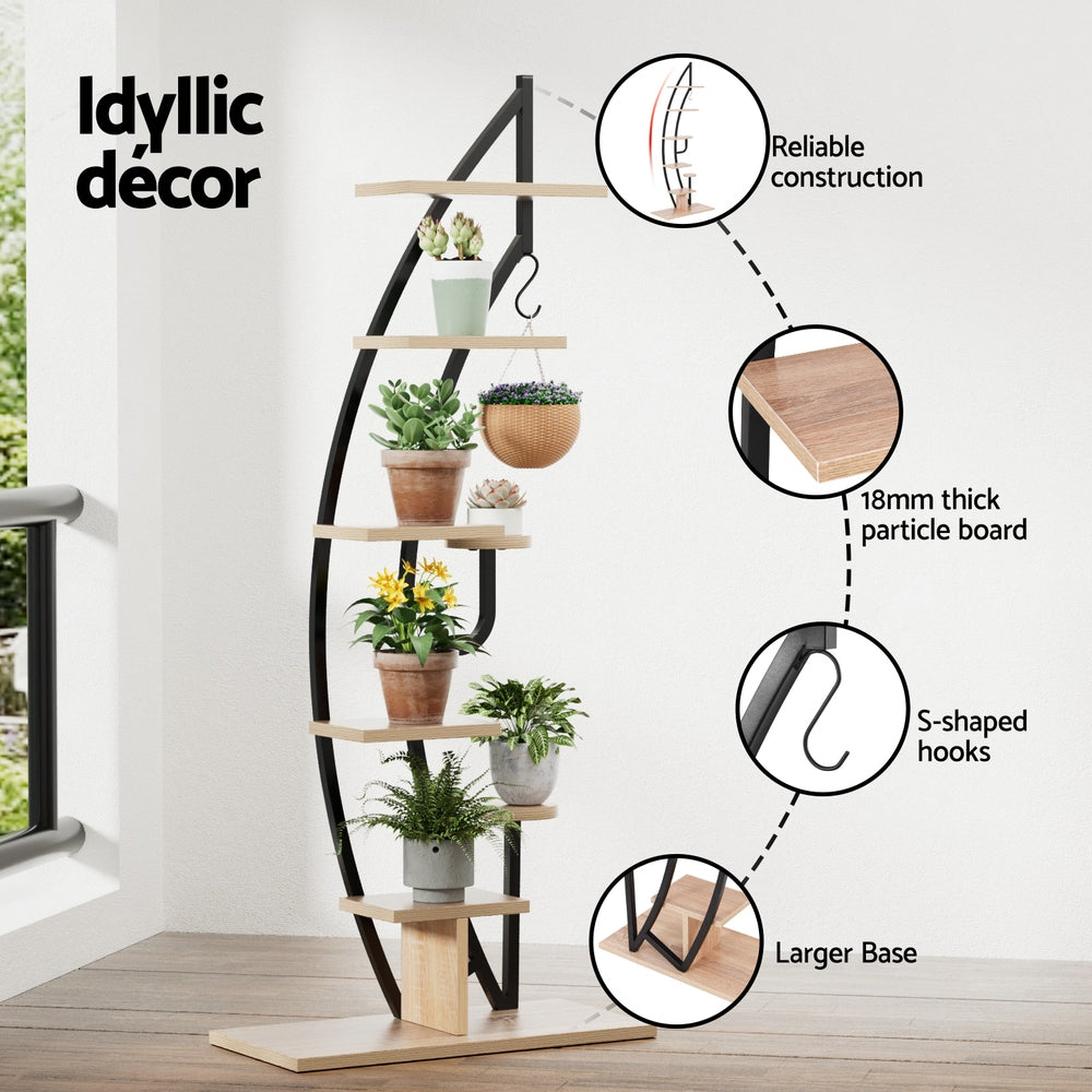 6 Tier Plant Stand Corner Shelf Half Moon Black Metal Rack