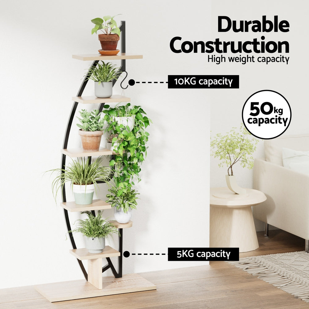 6 Tier Plant Stand Corner Shelf Half Moon Black Metal Rack