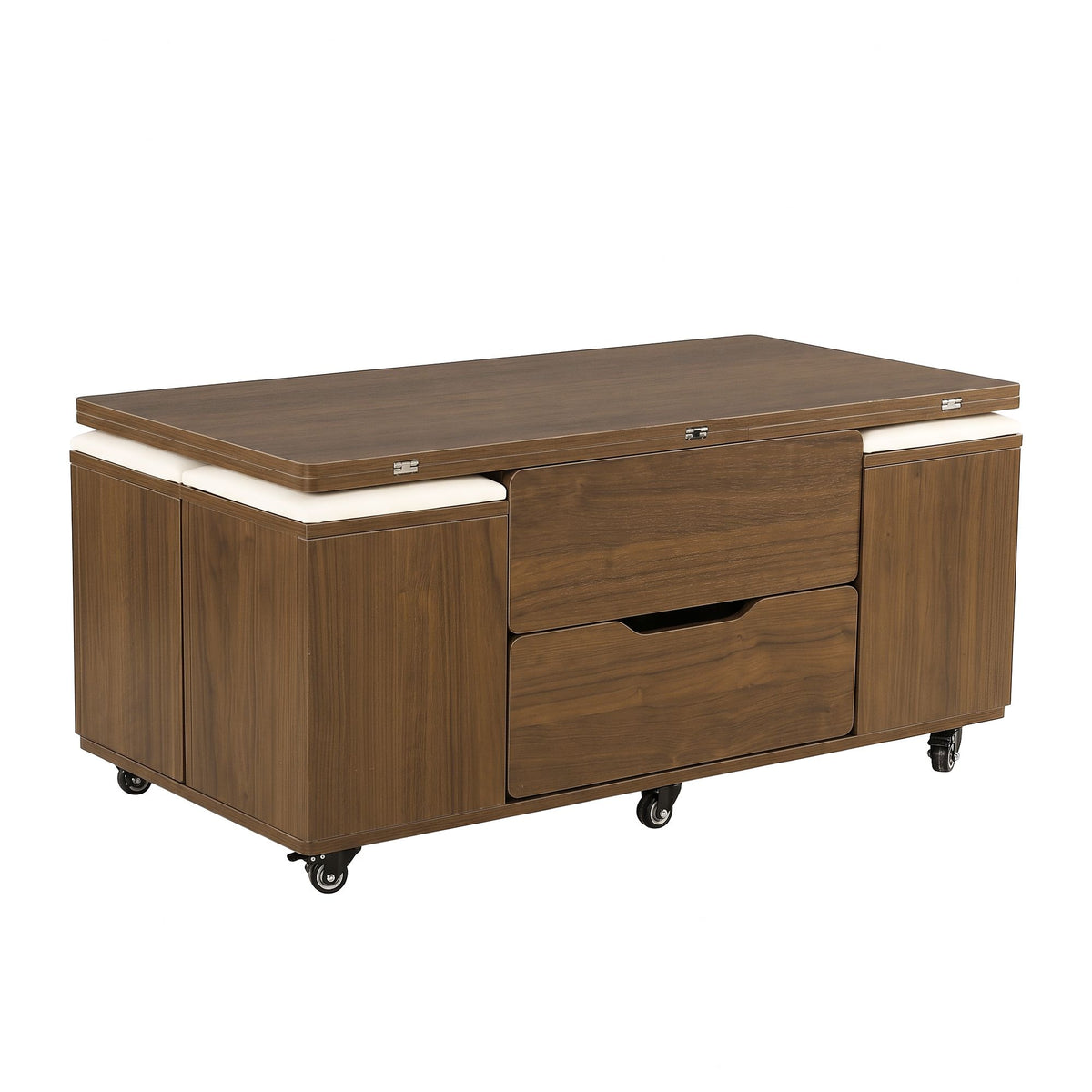 Fittro 3-in-1 Lift Top Coffee Table with 4 Storage Chairs Dining Desk Walnut
