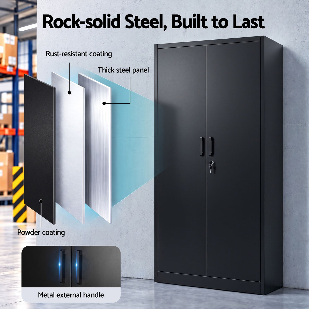 Artiss 185cm Metal Filing Cabinet Locker File Storage Cupboard Office Black