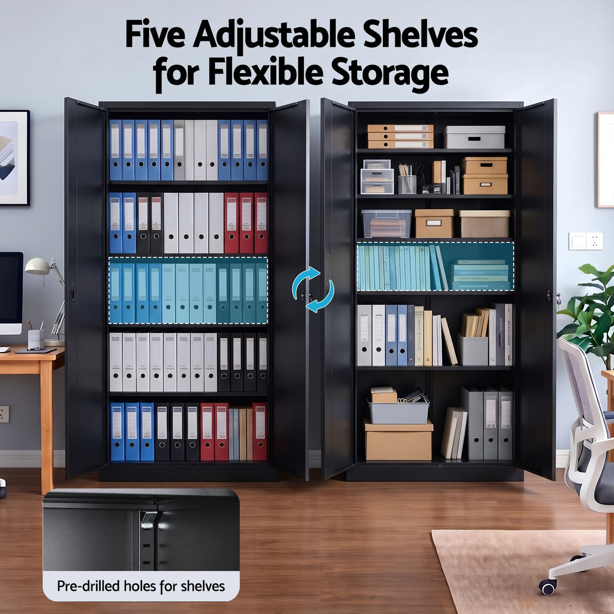 Artiss 185cm Metal Filing Cabinet Locker File Storage Cupboard Office Black
