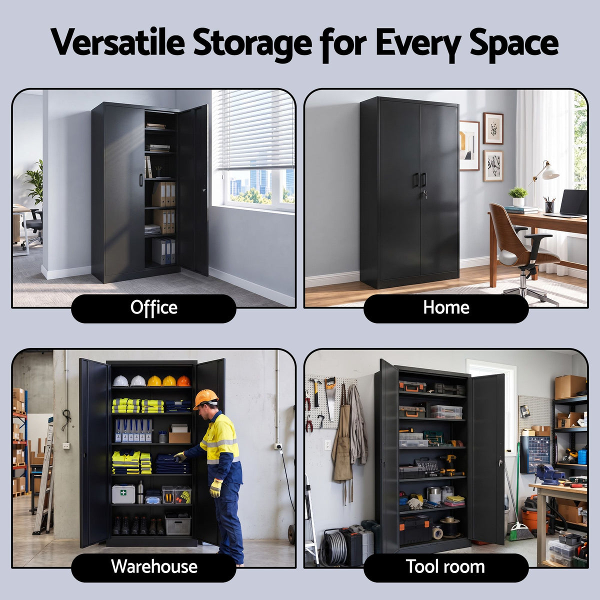 Artiss 185cm Metal Filing Cabinet Locker File Storage Cupboard Office Black