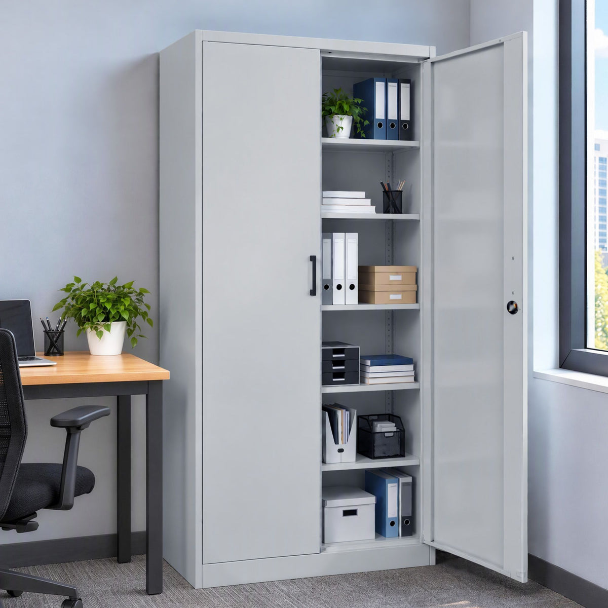 Artiss 185cm Metal Filing Cabinet Locker File Storage Cupboard Office Light grey