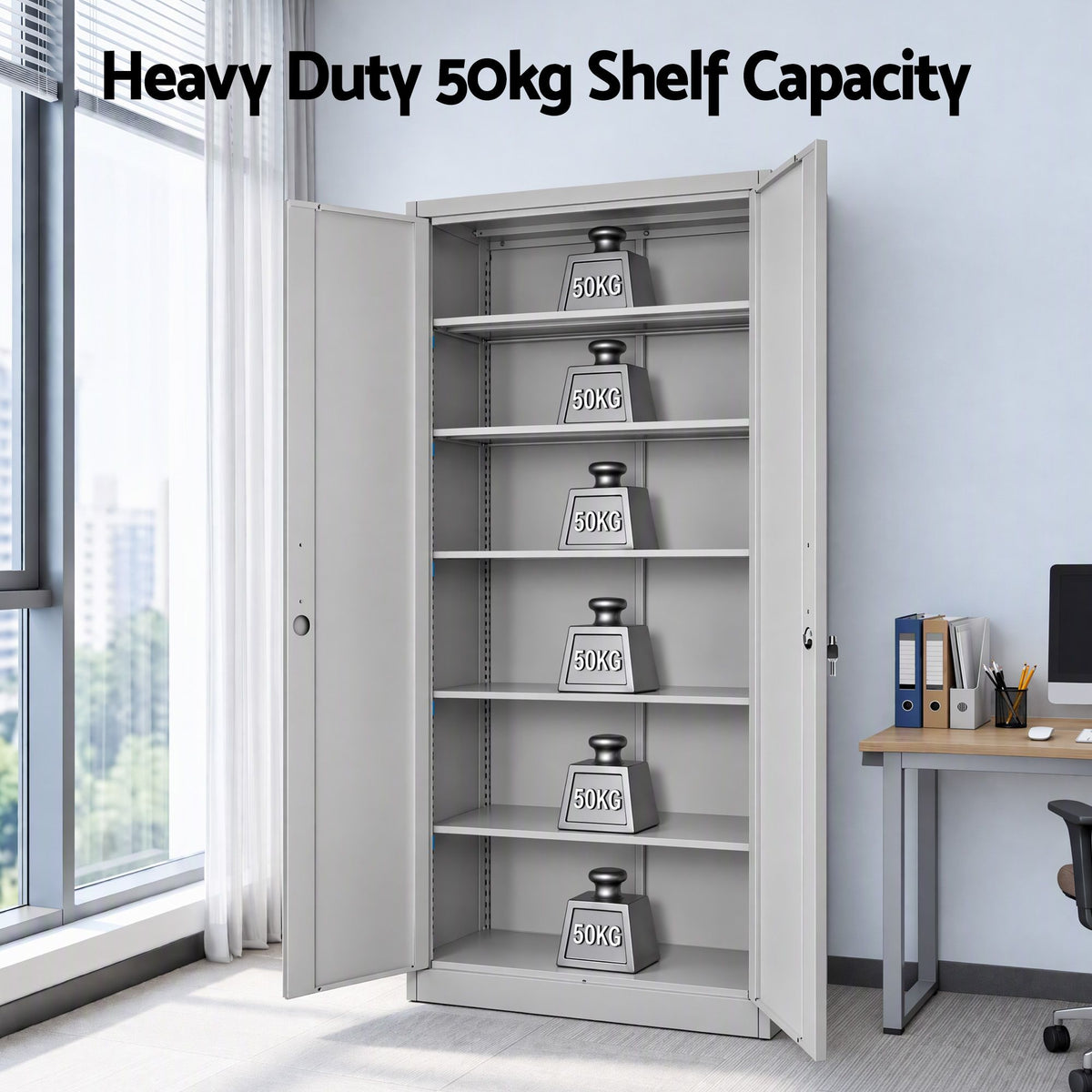 Artiss 185cm Metal Filing Cabinet Locker File Storage Cupboard Office Light grey