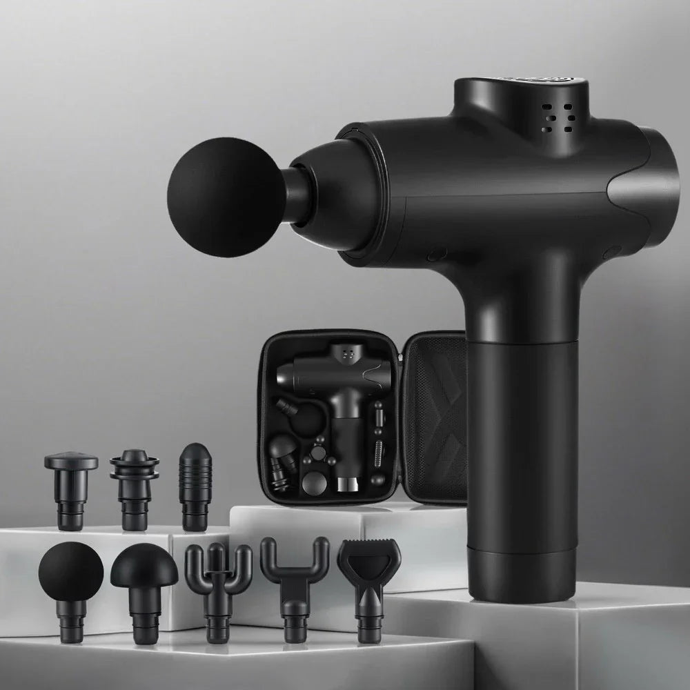 Massage Gun 30 Speed 8 Heads Vibration Muscle Massager Chargeable Black