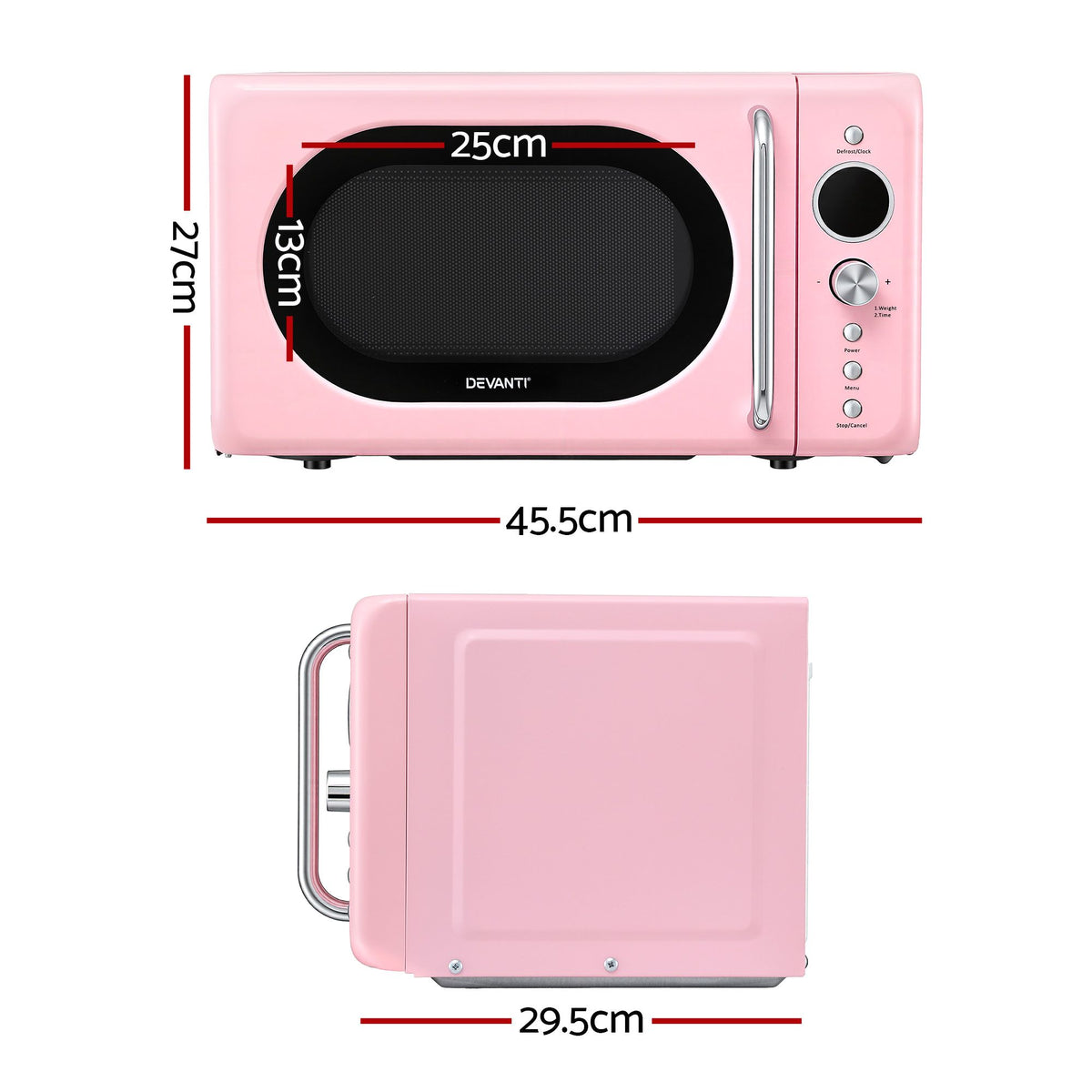 Devanti 20L Microwave Oven 700W Digital 8 Auto Menus Defrost Pink