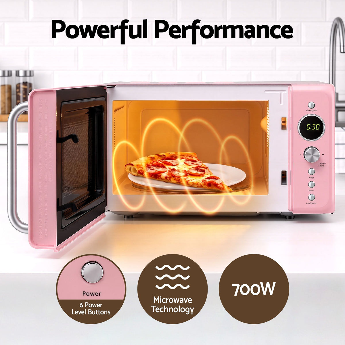 Devanti 20L Microwave Oven 700W Digital 8 Auto Menus Defrost Pink