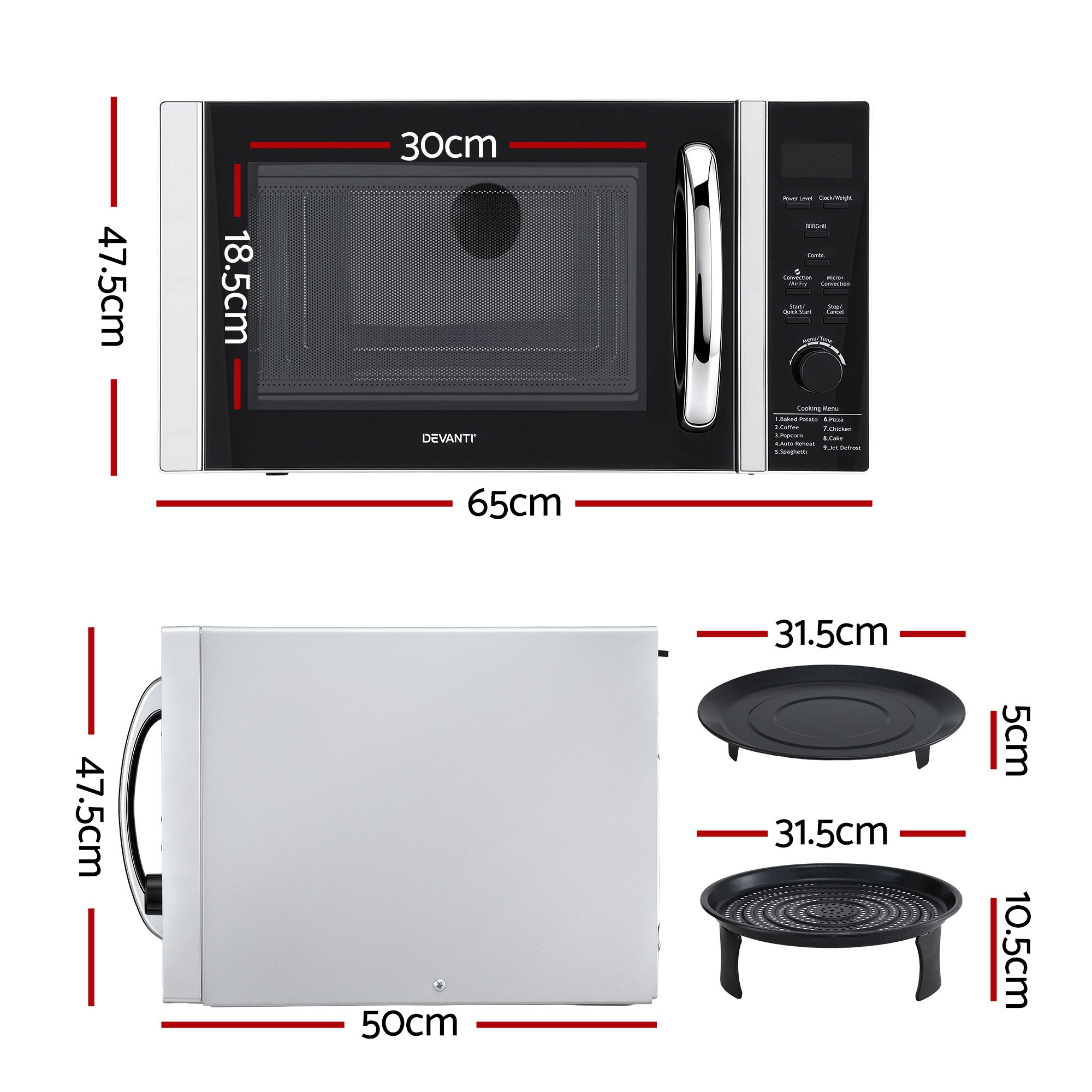 30L Microwave Oven 4-IN-1 Air Fryer Convection Grill