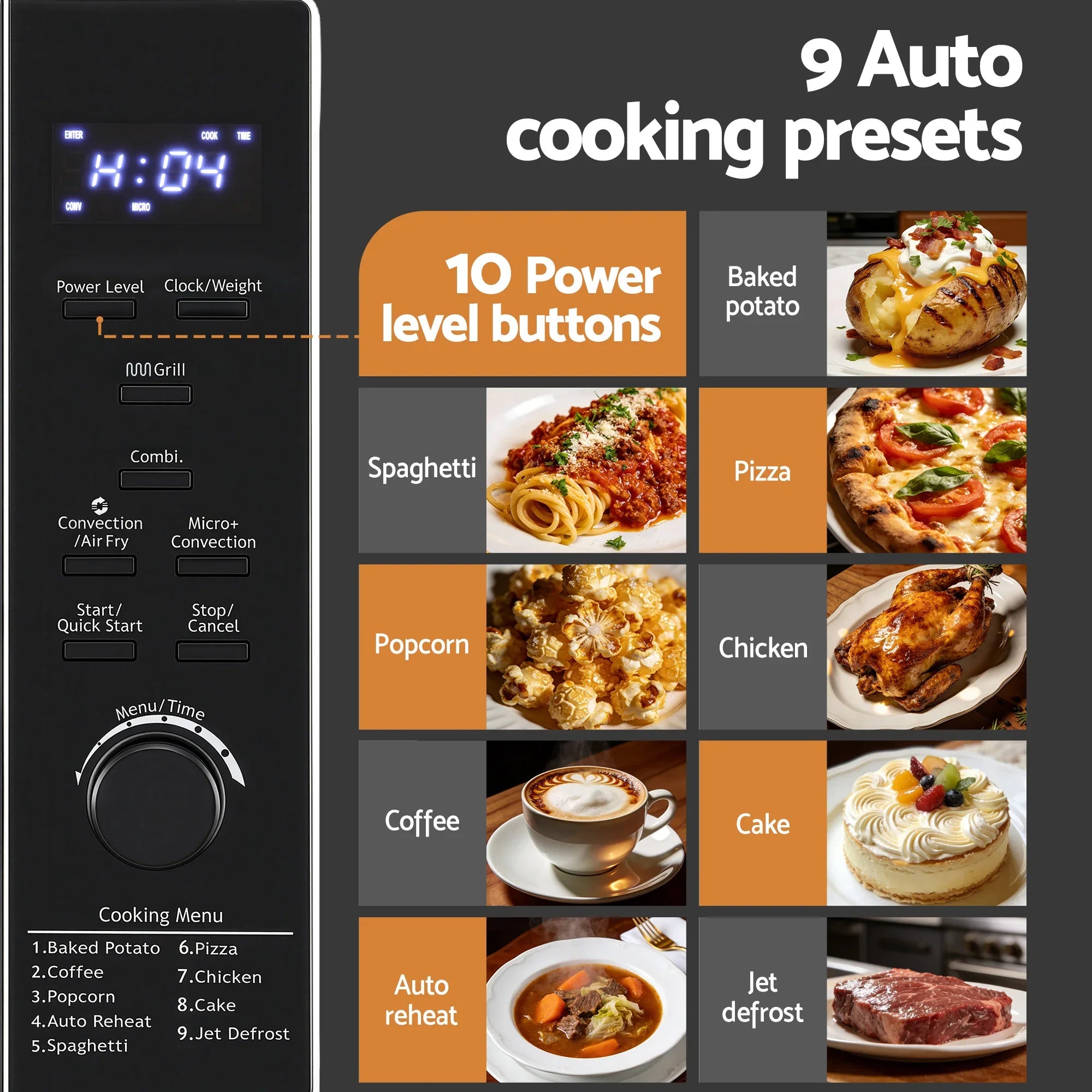 30L Microwave Oven 4-IN-1 Air Fryer Convection Grill