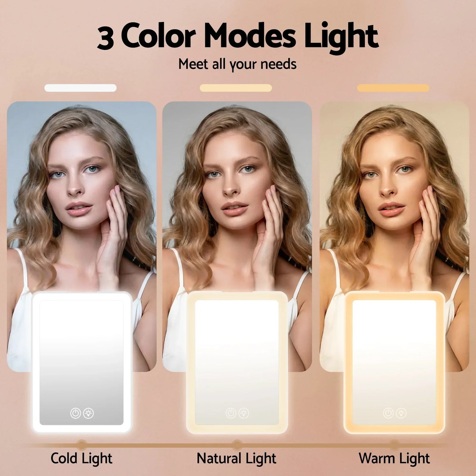 Portable Travel Makeup Mirror Rechargeable Makeup Mirror with Lights 10x Magnifier White