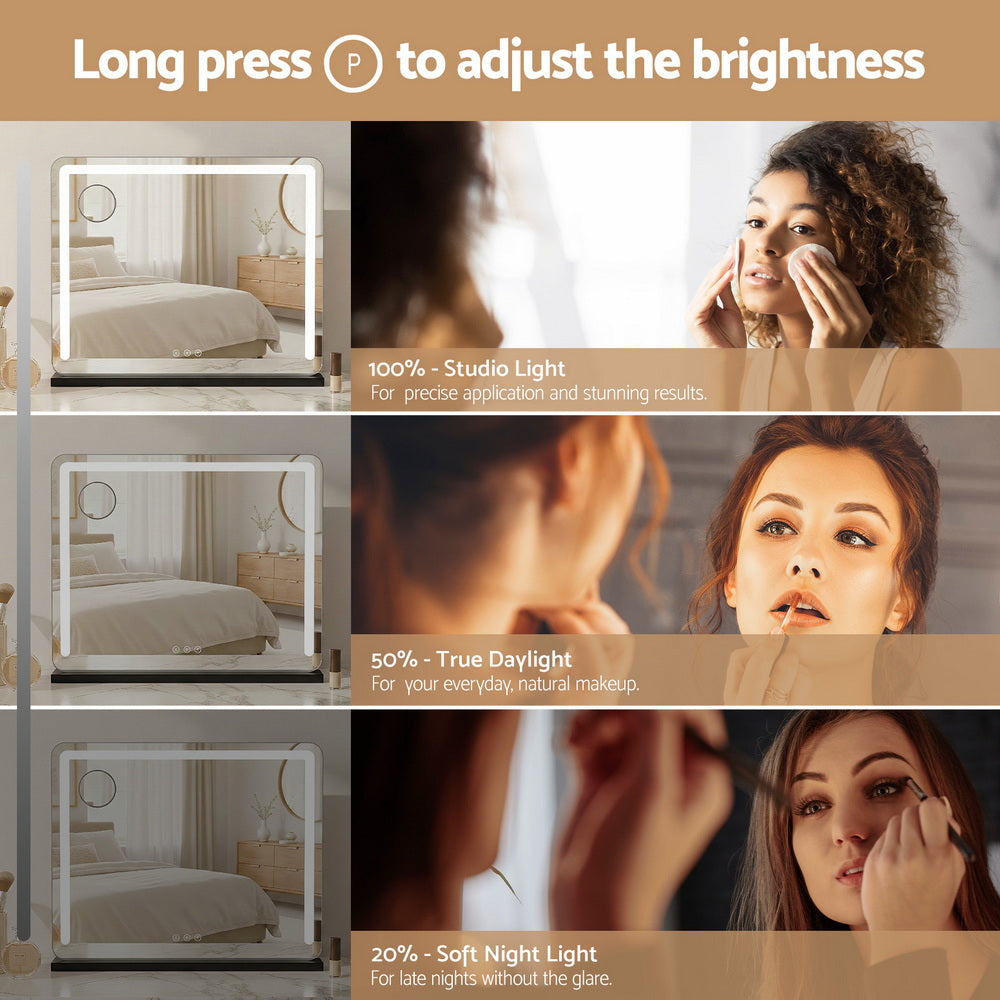 Makeup Mirror 60x50cm Hollywood Vanity with LED Light Tabletop Black